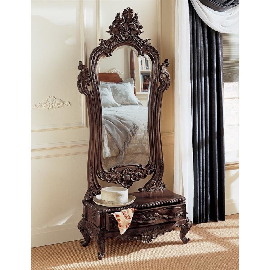 Victorian Dressing Mirror Hand-carved in Solid Mahogany
