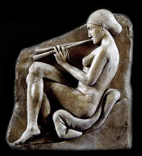 Ancient Greek Nude Girl with Flutes