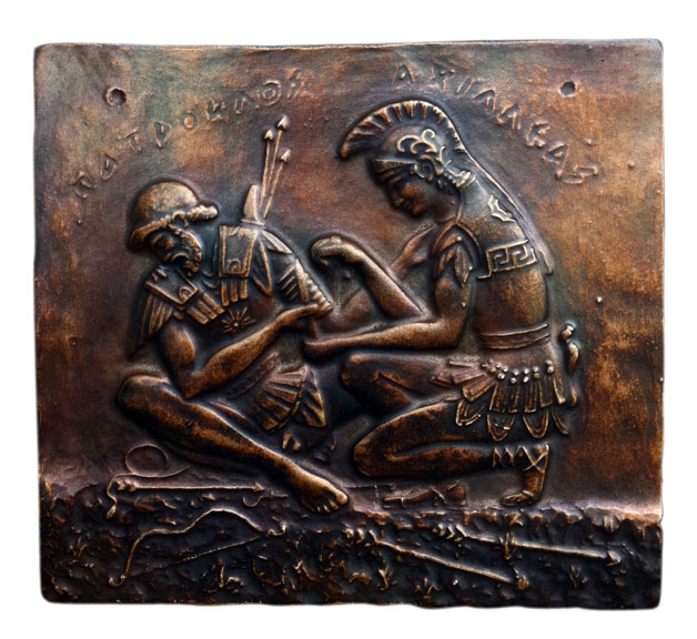 Trojan Heros Achilles and Patroclus Dark Bronze plaque