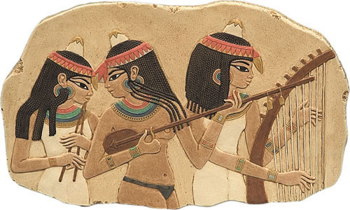 Three Ancient Egyptian Female Musicians Wall Relief Plaque