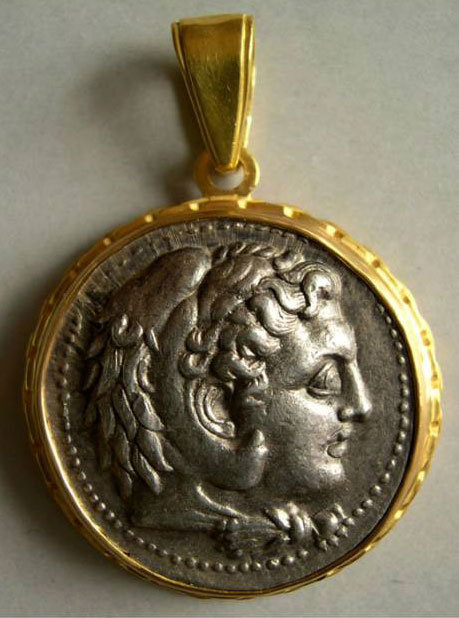 KINGS of MACEDON. Philip III. 323-317 BC. AR Tetradrachm. Set in a custom made 22 K. yellow gold setting