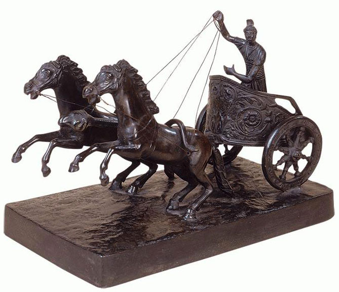 Galloping Roman Biga Chariot bronze sculpture statue (small)