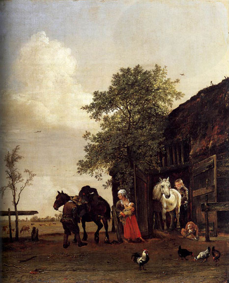 Figures with Horses by a Stable by Paulus Potter, 1647