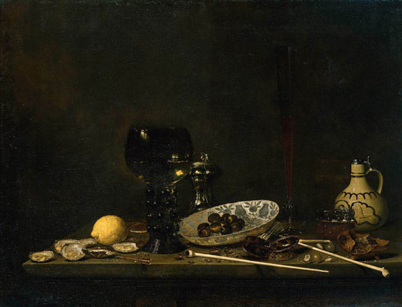 Still-Life with Römer, Flute Glass, Earthenware Jug and Pipes by Adriaen van de Velde, 1651