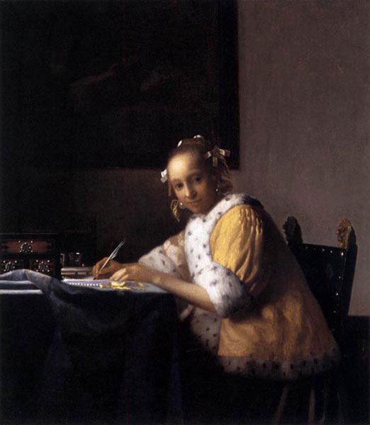 A Lady Writing a Letter by Johannes Vermeer, 1665-66
