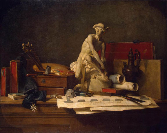 Still Life with Attributes of the Arts by Jean-Baptiste-Siméon  Chardin, 1766
