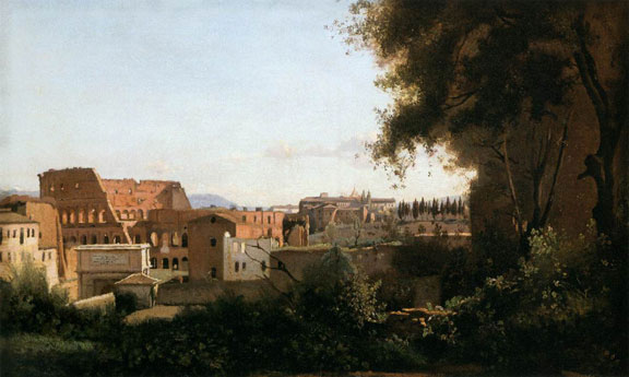 The Coliseum Seen from the Farnese Gardens by Jean-Baptiste Camille Corot, 1826