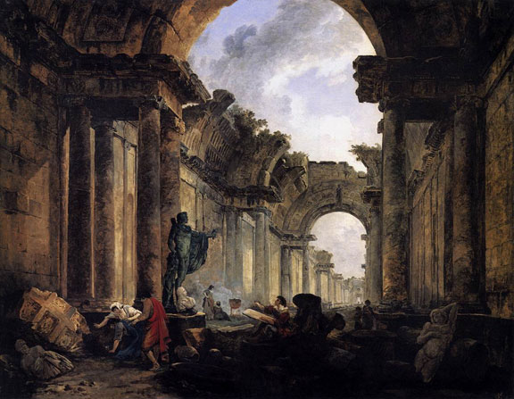 Imaginary View of the Grande Galerie in the Louvre in Ruins by Hubert Robert, 1796