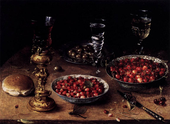 Still-Life with Cherries and Strawberries in China Bowls by Osias Beert, 1608