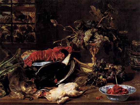Still-Life with Crab, Poultry, and Fruit by Frans Snyders, 1615-20