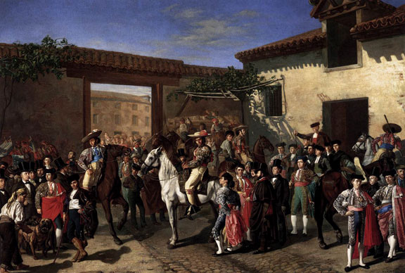 Horses in a Courtyard by the Bullring before the Bullfight, Madrid by Manuel Castellano, 1853