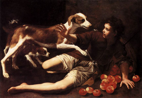 Boy Attacked by a Dog by Pedro Núñez de Villavicencio, 1680
