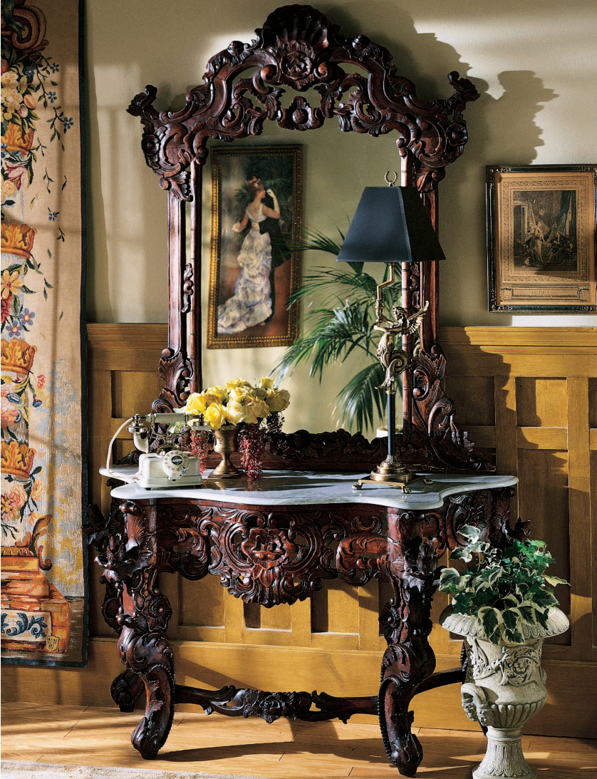 Hand-carved Solid Mahogany Console Table and Mirror
