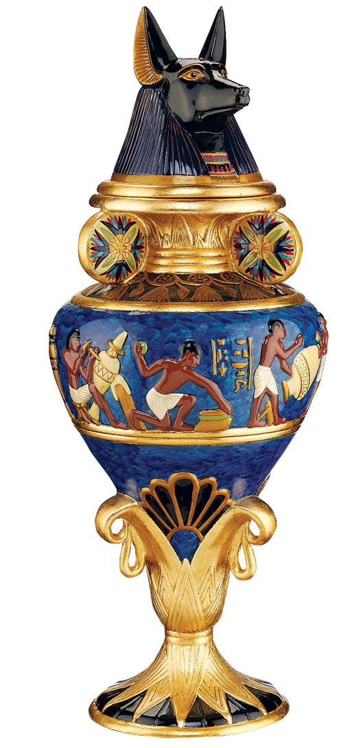 Large Anubis Egyptian Lidded Urn