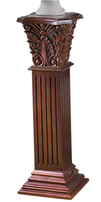 Hand-carved Hardwood and Inlaid Marble Column Pedestal