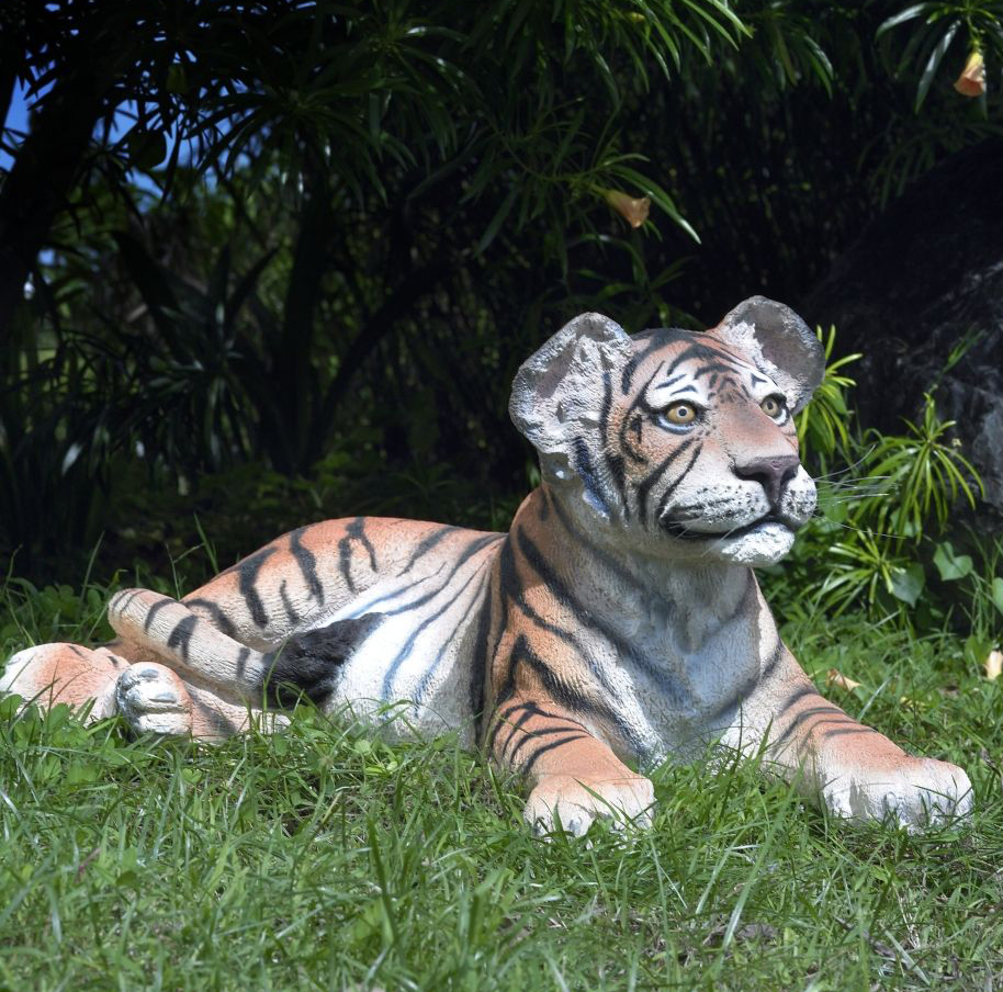 Lying Down Tiger Cub Statue Sculpture