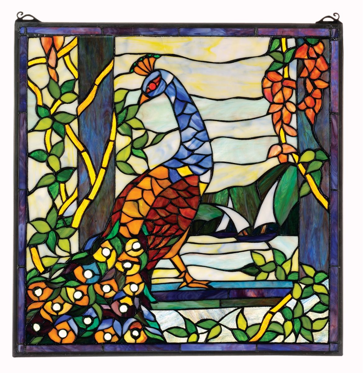 Peacock Garden Stained Glass Window
