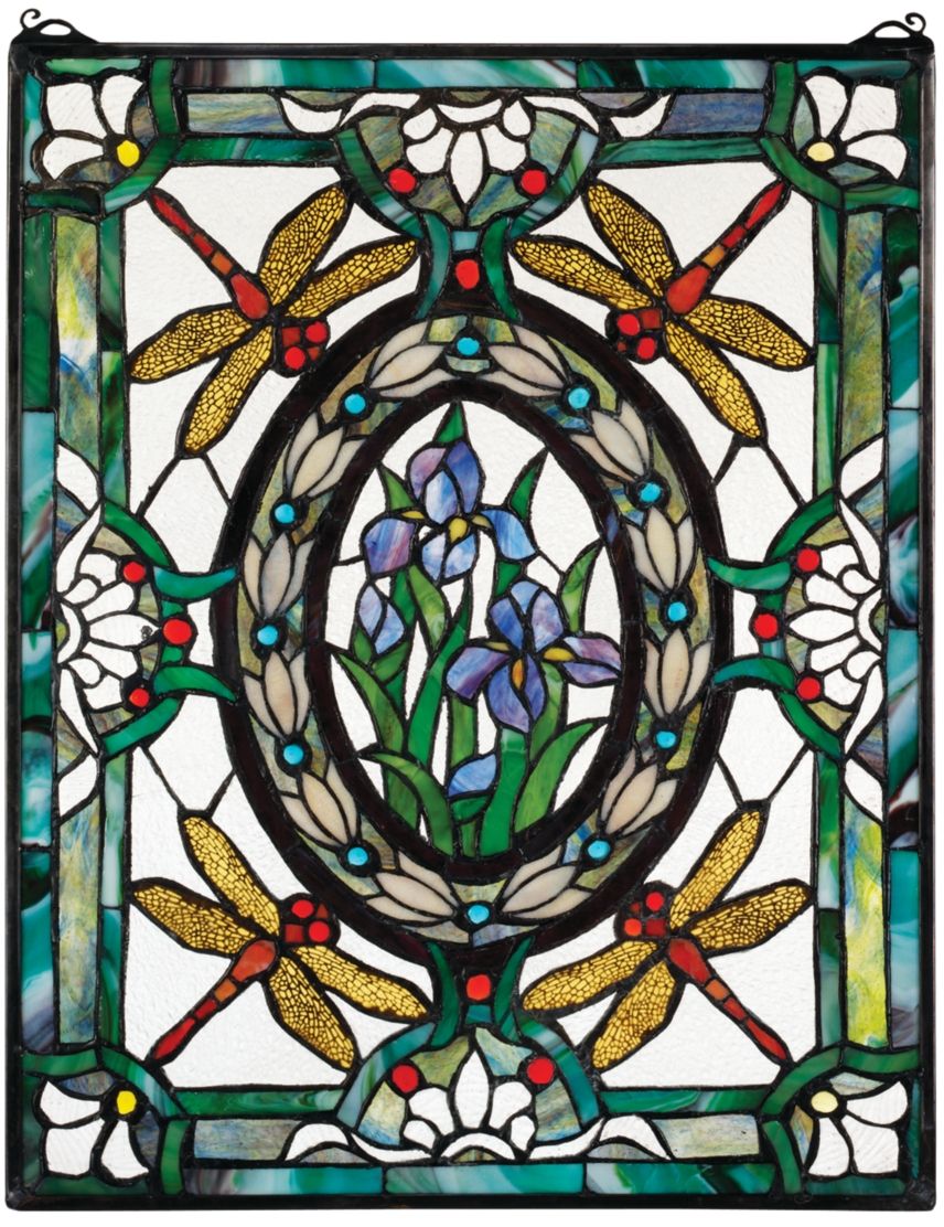 Dragonfly Floral Stained Glass Window